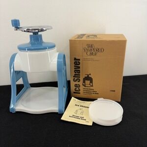 The Pampered Chef Ice Shaver 2940 Manual Hand Crank Snow Cone Maker Blue White